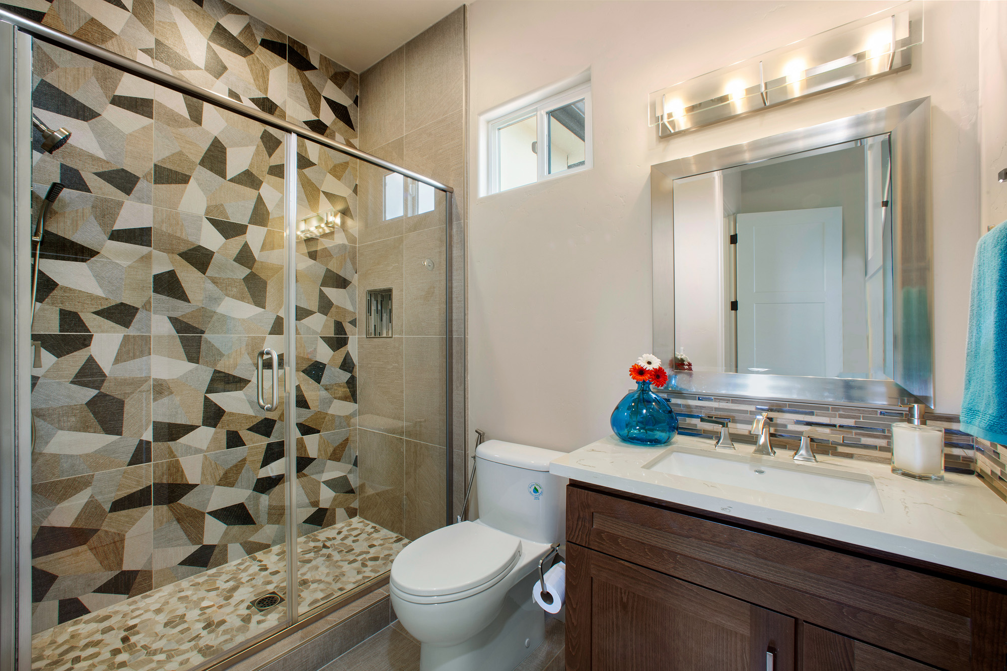 geometric shapes tile in shower
